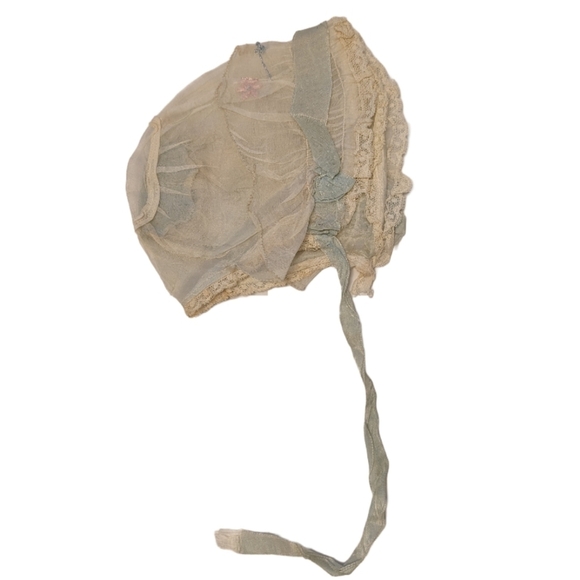 VICTORIAN Lace Silk Authentic Heirloom Childrens Vintage Retro Bonnet Hat - Picture 4 of 9